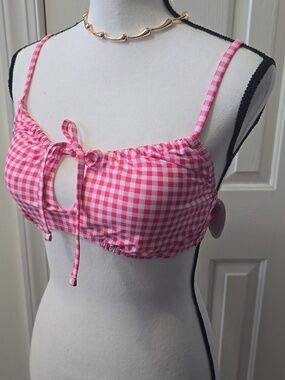 DECREE WOMENS JUNIOR SIZE "BARBIE" PINK GINGHAM BATHING SUIT SWIM TOP SIZE SMALL
